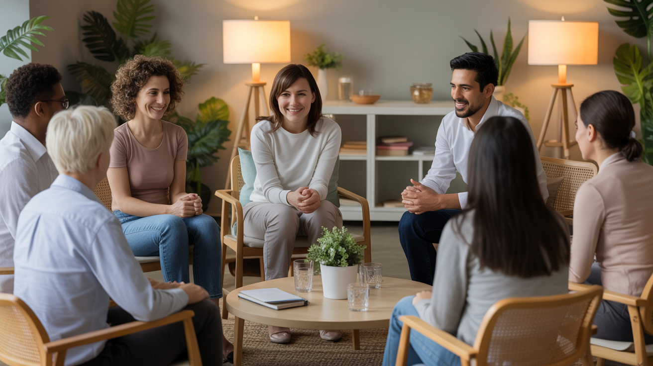 Diverse group of adults in supportive coaching environment